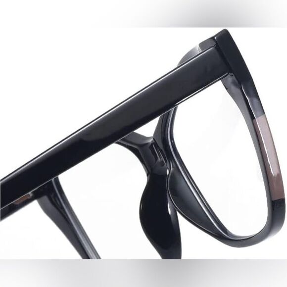 Chic Black and Cream/Tan Blue Light Blocking Cat-Eye Glasses - Picture 2 of 5